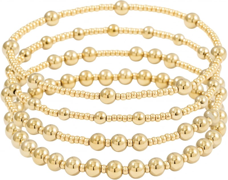 Pymach Store Dainty Gold Plated Pearl Crystal Beaded Bracelets Set for Women 14K Gold Plated Bead Pearl Beads Bracelet Stackable Paperclip Link Chain Bracelets Gold Plated Bracelets for Women Trendy Jewelry - Image 1